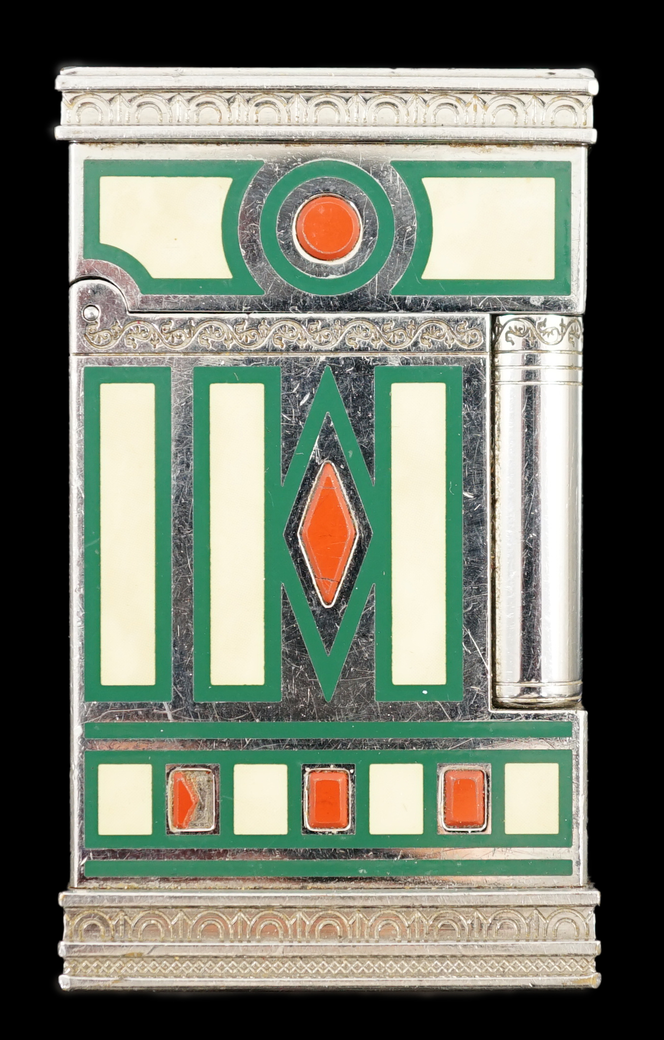 An S.J Dupont palladium plated and three colour enamel limited edition Medici cigarette lighter